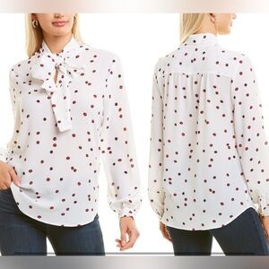 Pink Tartan White Blouse with Red Ladybugs